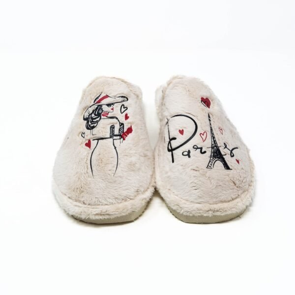 Nellakis- Zapatillas de Casa Mujer Invierno Abiertas- Beige con Bordad