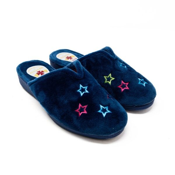 Alcalde- Zapatillas de Casa Mujer Invierno Abiertas- Azul con Bordado