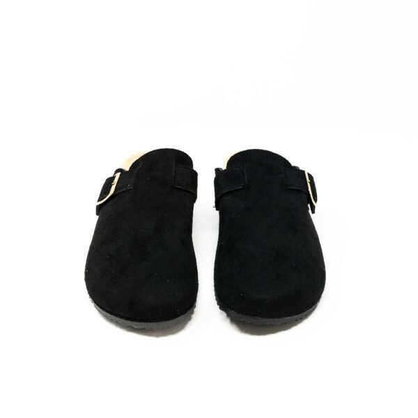 Zuecos con hebilla- Zuecos de Antelina Color Negro- Mules Casuales con