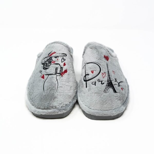 Nellakis- Zapatillas de Casa Mujer Invierno Abiertas- Gris con Bordado
