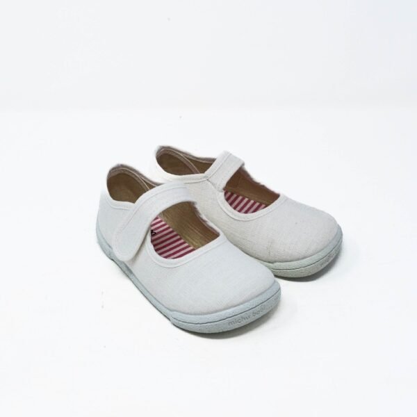 Michu- Merceditas de Niña Blanco con Velcro- Lona de Niña Respetuosa-